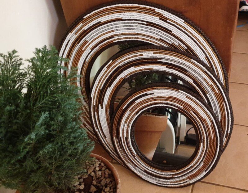 Earth Ember Maasai Beaded Mirror Earth Ember Maasai Beaded Mirror