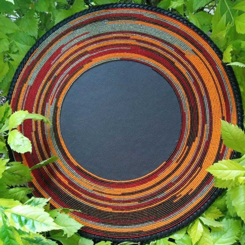 Sunburst Orange Half-Beaded Maasai Placemat