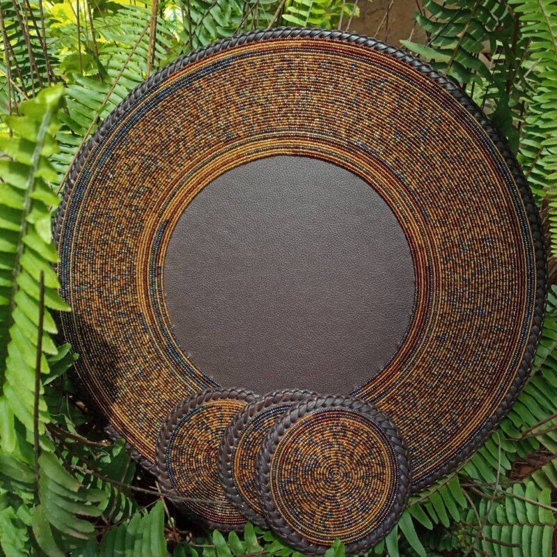 Cocoa Ember Half-Beaded Maasai Placemat