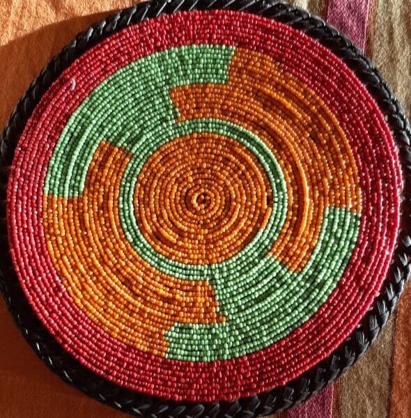 Sunburst Multicolored Beaded Leather Placemat