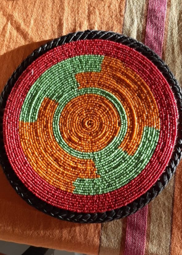 Sunburst Multicolored Beaded Leather Placemat