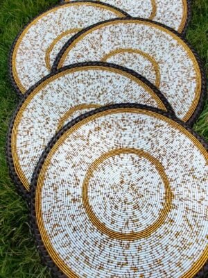 Gold Dust White Maasai Heritage Beaded Placemat Gold Dust White Maasai Beaded Placemat