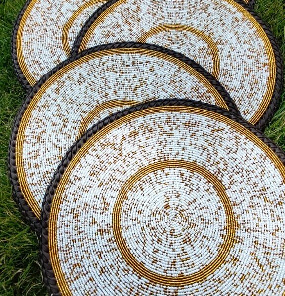 Gold Dust White Maasai Beaded Placemat
