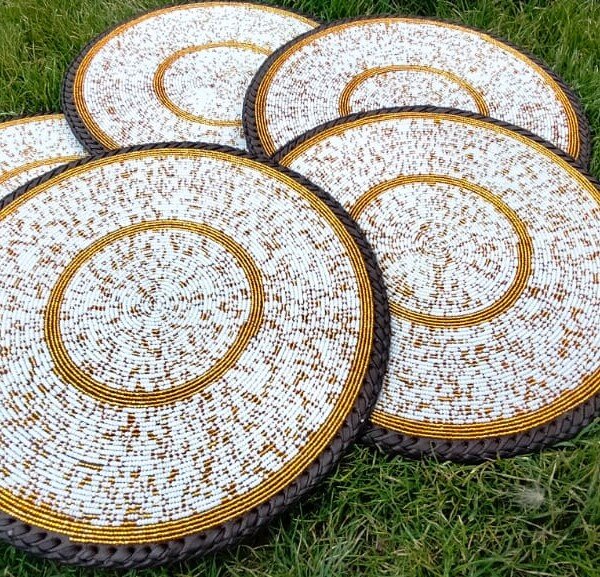 Gold Dust White Maasai Beaded Placemat
