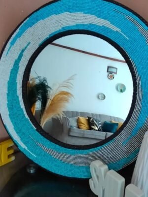 White and Blue Ocean Wave Beaded Mirror