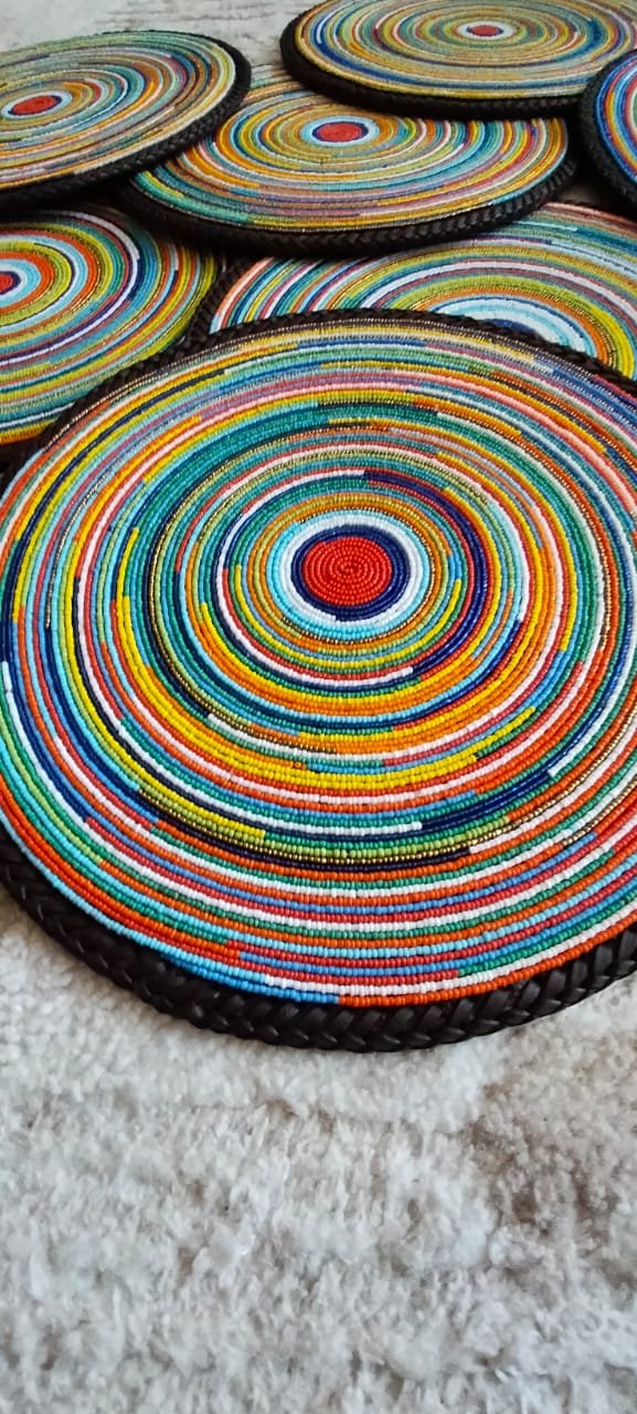 Rainbow Swirl Maasai Heritage Beaded Placemat Rainbow Swirl Maasai Heritage Beaded Placemat