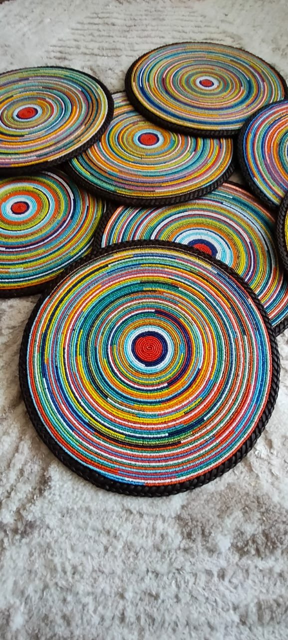 Rainbow Swirl Maasai Heritage Beaded Placemat Rainbow Swirl Maasai Heritage Beaded Placemat