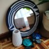 Midnight Geometry Beaded Round Mirror