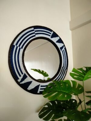 Midnight Geometry Beaded Round Mirror