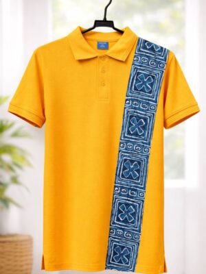 Yellow Polo Shirt with Ankara Strip