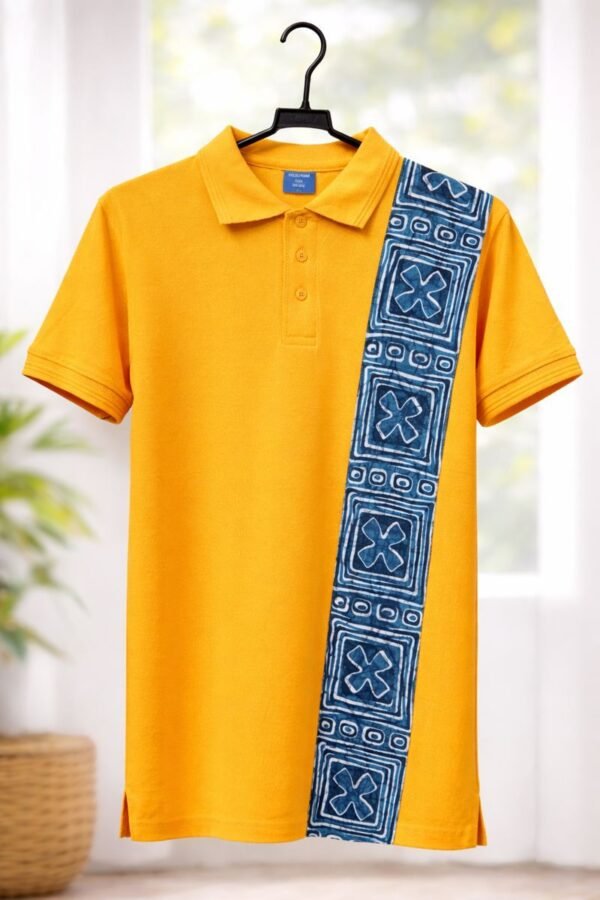 Yellow Polo Shirt with Ankara Strip