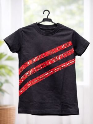 Black Ankara Striped Cotton T-Shirt