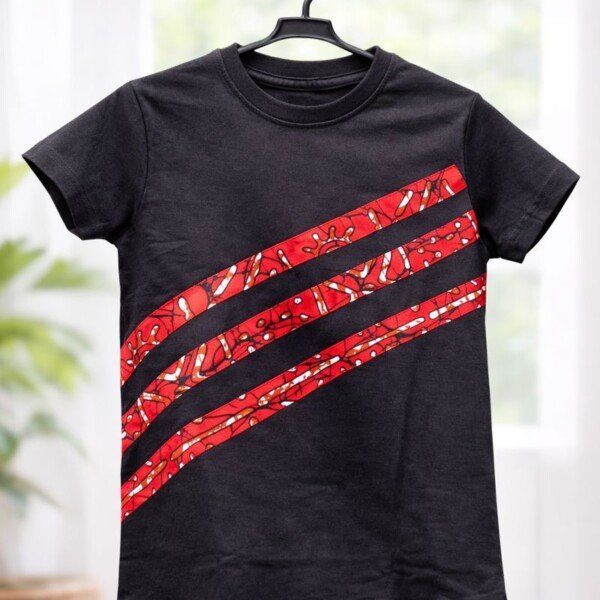 Black Ankara Striped Cotton T-Shirt