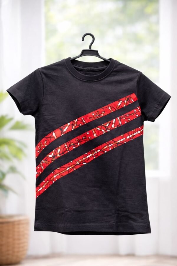 Black Ankara Striped Cotton T-Shirt