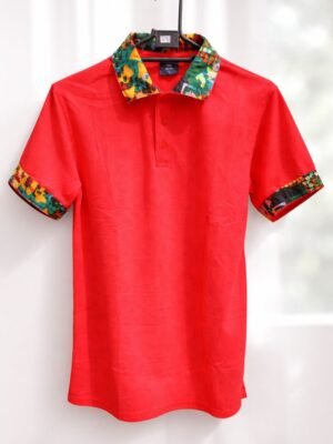 Red Polo Shirt with Ankara Borders Red Polo Shirt with Ankara Borders