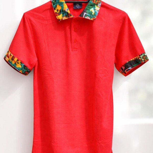 Red Polo Shirt with Ankara Borders
