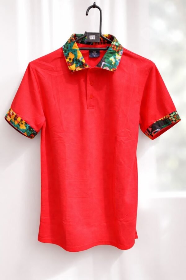Red Polo Shirt with Ankara Borders
