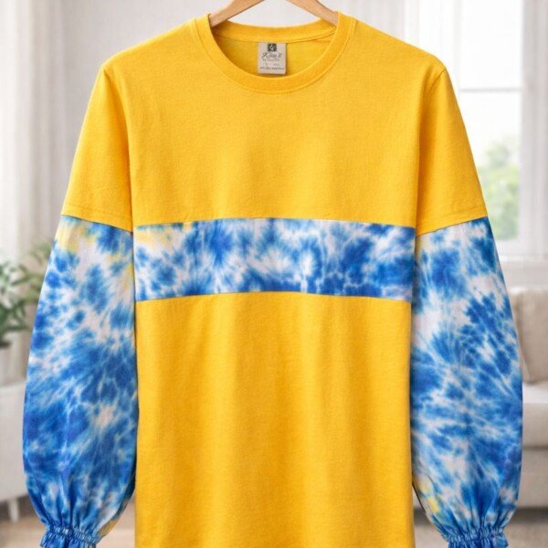 Yellow Long-Sleeve Cotton T-Shirt - Cloudy Design