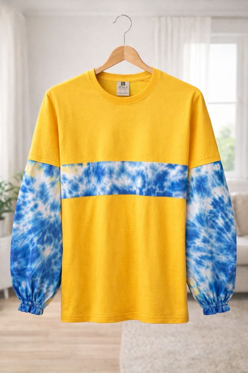 Yellow Long-Sleeve Cotton T-Shirt - Cloudy Design Yellow Long-Sleeve Cotton T-Shirt - Cloudy Design