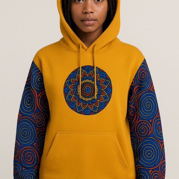 Yellow Ankara Print Cotton Hoodie