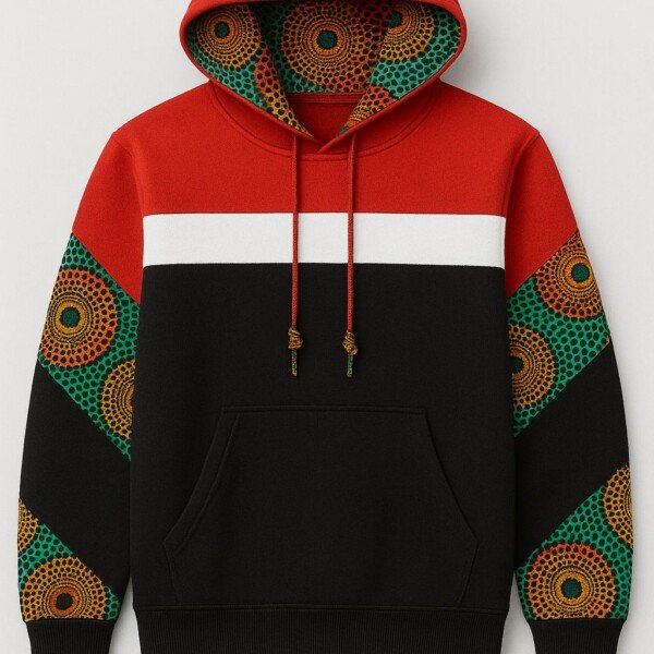 Cozy Red Ankara Print Cotton Hoodie