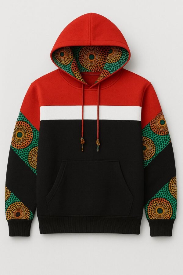 Cozy Red Ankara Print Cotton Hoodie