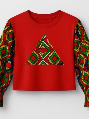 Red Ankara Print Cotton T-Shirt - Long Sleeve Red Ankara Print Cotton T-Shirt - Long Sleeve