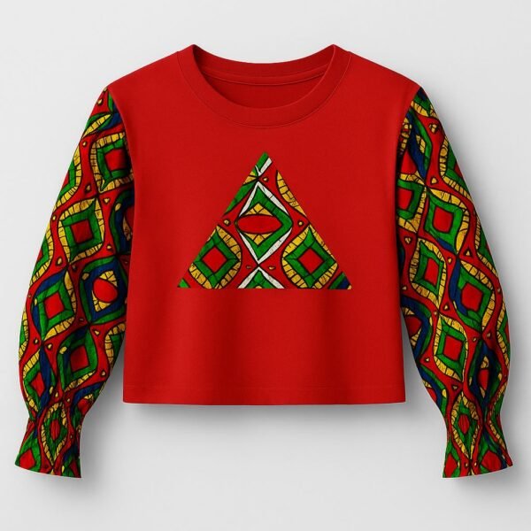 Red Ankara Print Cotton T-Shirt - Long Sleeve