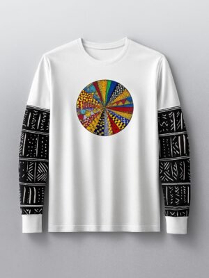 Comfortable White Cotton T-Shirt - Black Print Sleeves (Long Sleeve) Comfortable White Cotton T-Shirt - Black Print Sleeves (Long Sleeve)