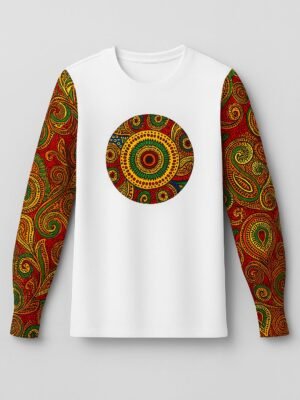 Multicolored Print White Cotton T-Shirt - Long Sleeve Multicolored Print White Cotton T-Shirt - Long Sleeve
