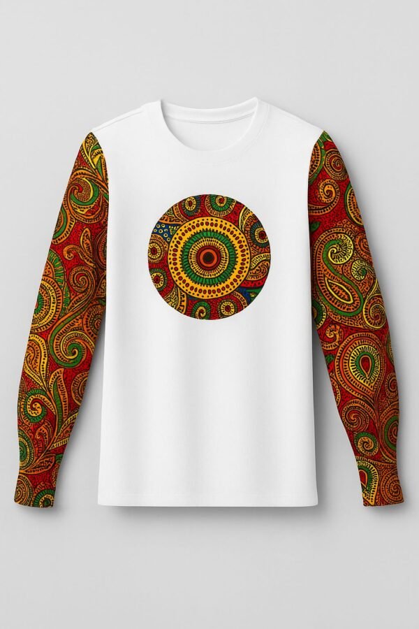 Multicolored Print White Cotton T-Shirt - Long Sleeve