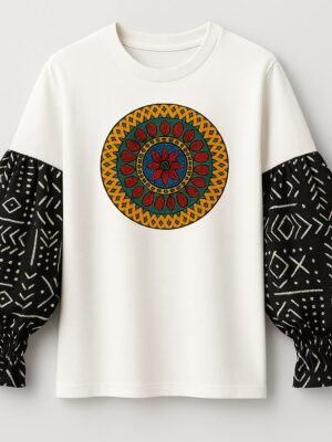 Black & White Ankara Cotton T-Shirt - Long Sleeve