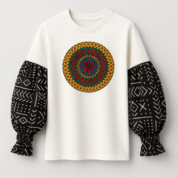 Black & White Ankara Cotton T-Shirt - Long Sleeve