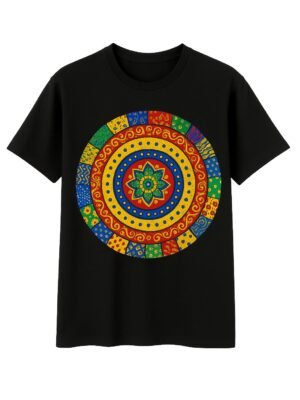 Black Ankara Pattern Print Cotton T-Shirt