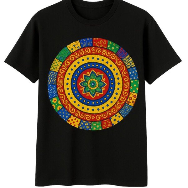 Black Ankara Pattern Print Cotton T-Shirt