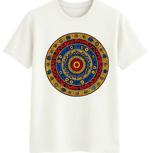 White Ankara Pattern Print Cotton T-Shirt