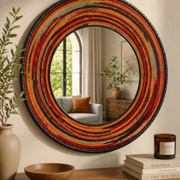 Orange Maasai Beaded Mirror