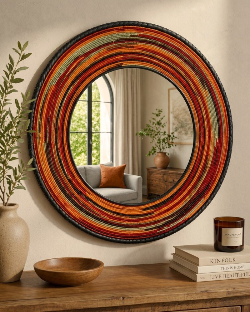 Orange Maasai Beaded Mirror