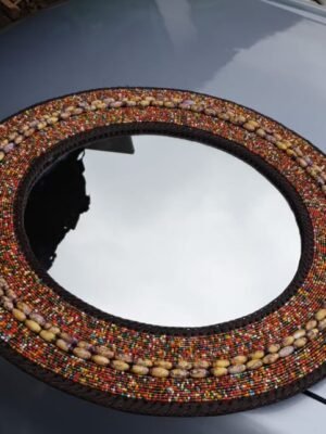 Brown Beaded Mirror with Shells