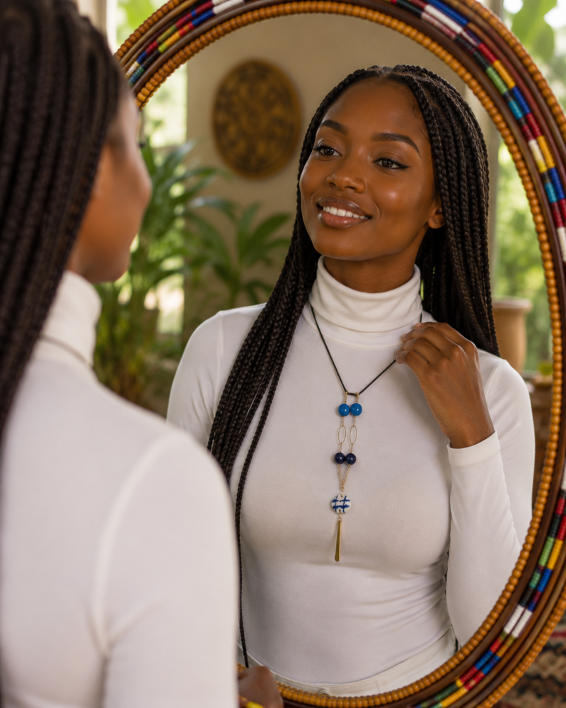 Modern Earth-Tone Beaded Pendant Necklace