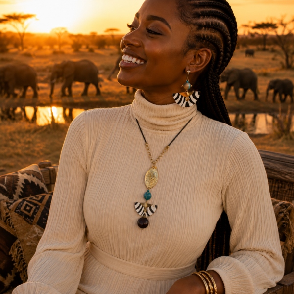 Savanna Zebra Print Beaded Necklace (with earrings)