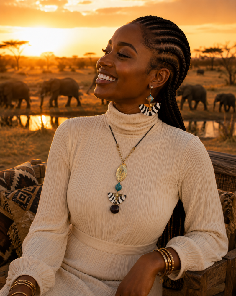 Savanna Zebra Print Beaded Necklace (with earrings)