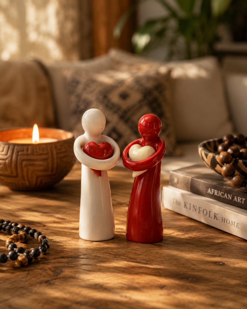 Soapstone Heart Hugging Figurines