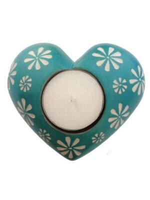 Blue Soapstone Heart Candle Holder Blue Soapstone Heart Candle Holder