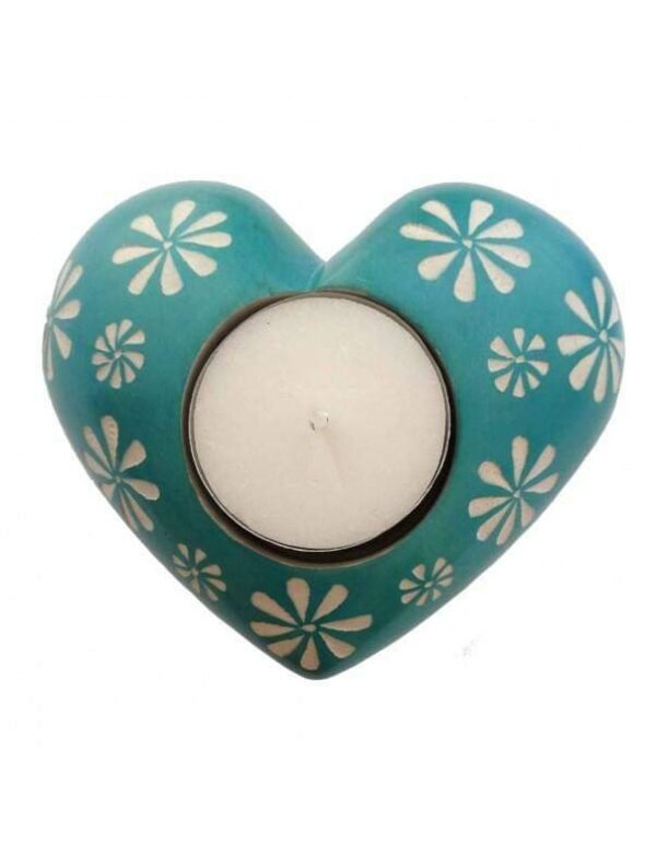 Blue Soapstone Heart Candle Holder