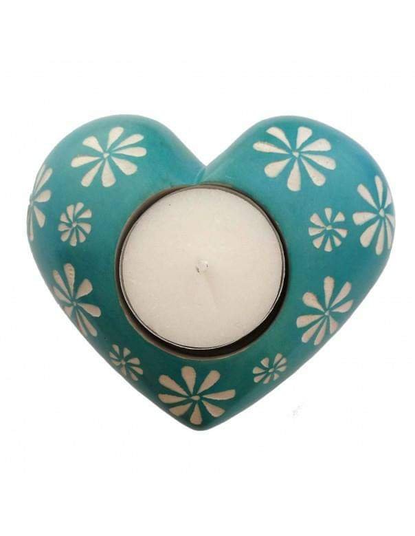 Blue Soapstone Heart Candle Holder