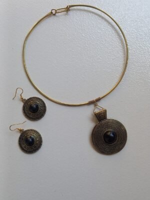 Midnight Elegance Black Beaded Pendant Necklace Set – With Matching Earrings