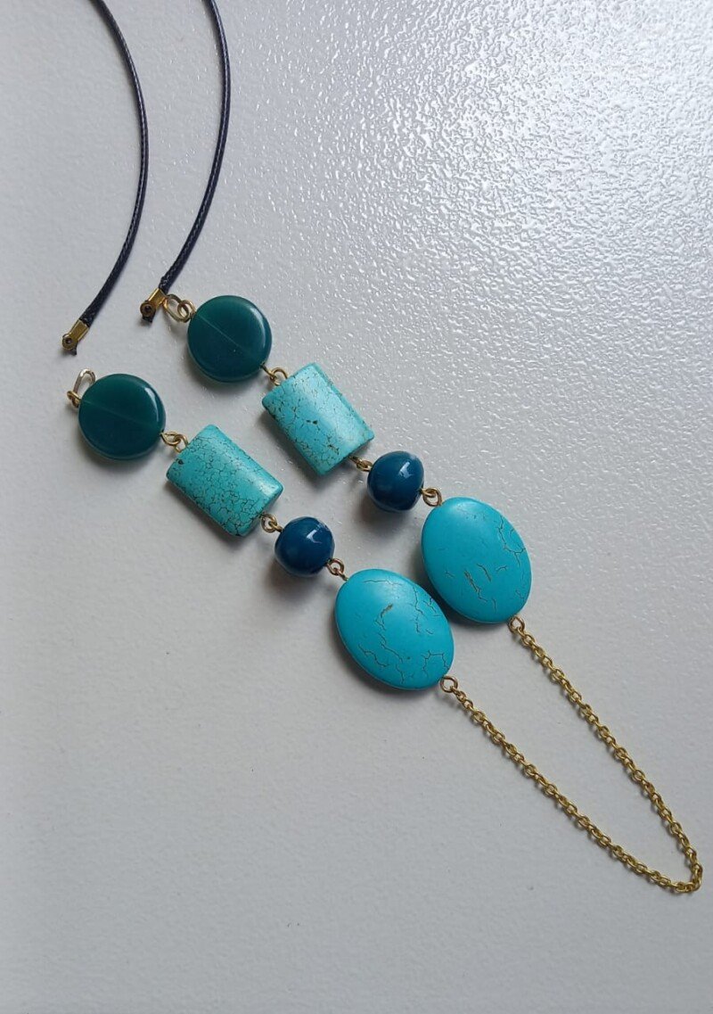 Turquoise & Teal Cascade Beaded Necklace